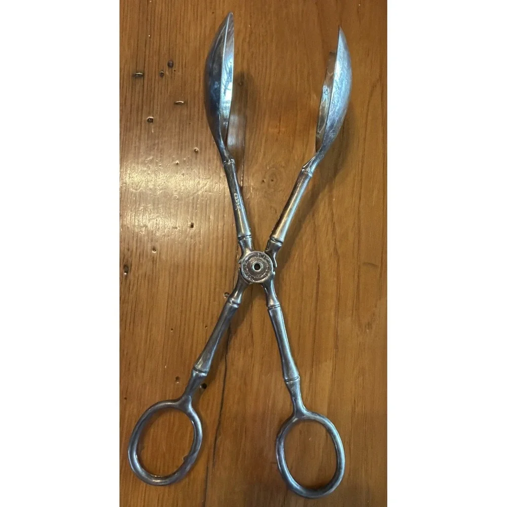 Vintage Silverplate E.P. Zinc Landes Italy Salad Tongs 9 1/4 